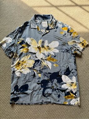 Men's Short Sleeve Floral Camp Shirt - Blue & Yellow